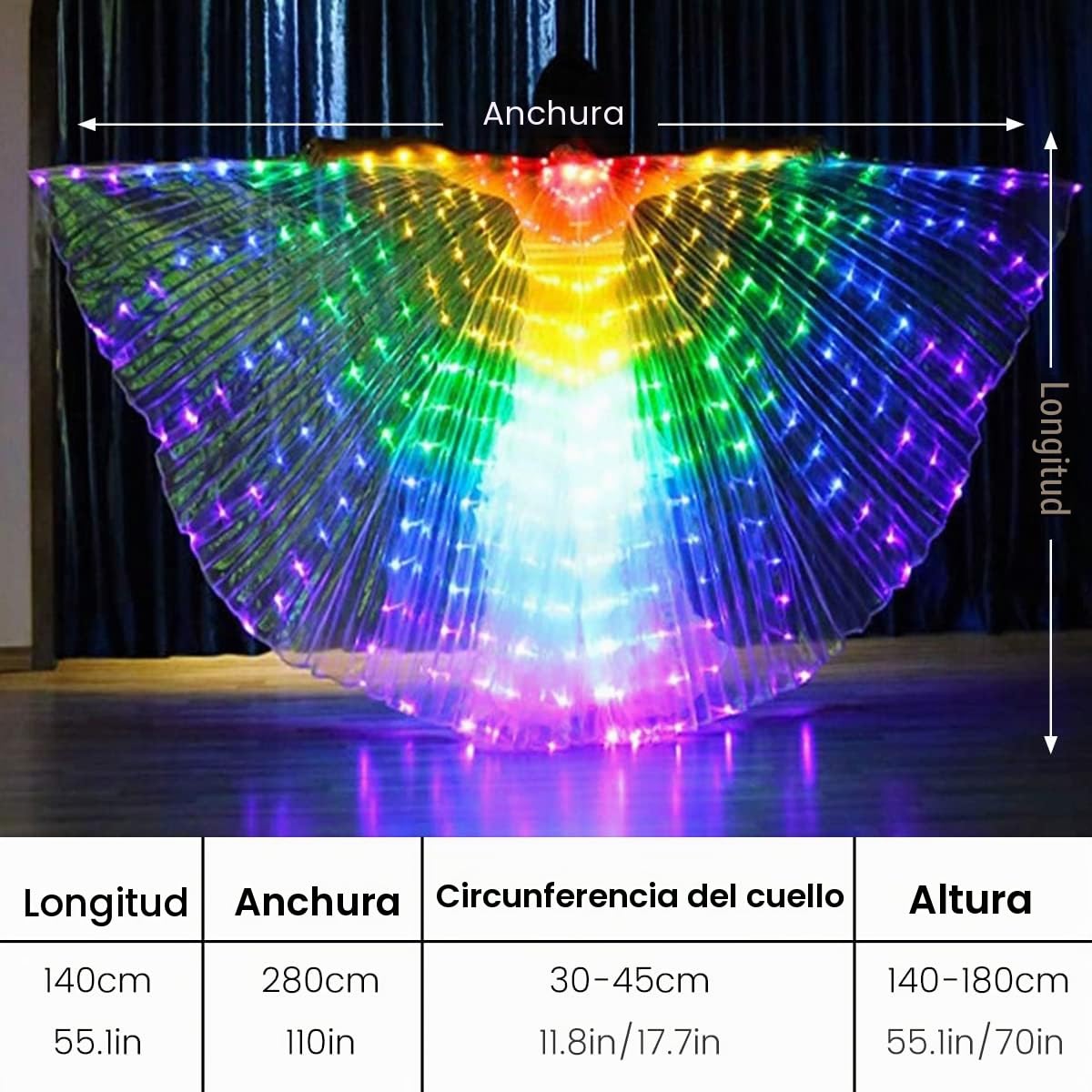 Alas de Danza del Vientre para Adultos, alas Luminosas, Barras telescópicas, 2 Modos, Control de luz, alas de Mariposa LED ISIS, alas de Mariposa para Carnaval, escenarios,