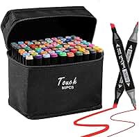 Kit de 80 Canetas Marcador Permanente Ponta Dupla Touch Coloridas para Desenho Profissional Escolar Infantil com Estojo Organizador Base Artista Canetinhas Hidrográficas Alcool Caneta para Colorir