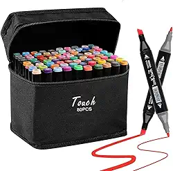 Kit de 80 Canetas Marcador Permanente Ponta Dupla Touch Coloridas para Desenho Profissional Escolar Infantil com Estojo Organizador Base Artista Canetinhas Hidrográficas Alcool Caneta para Colorir