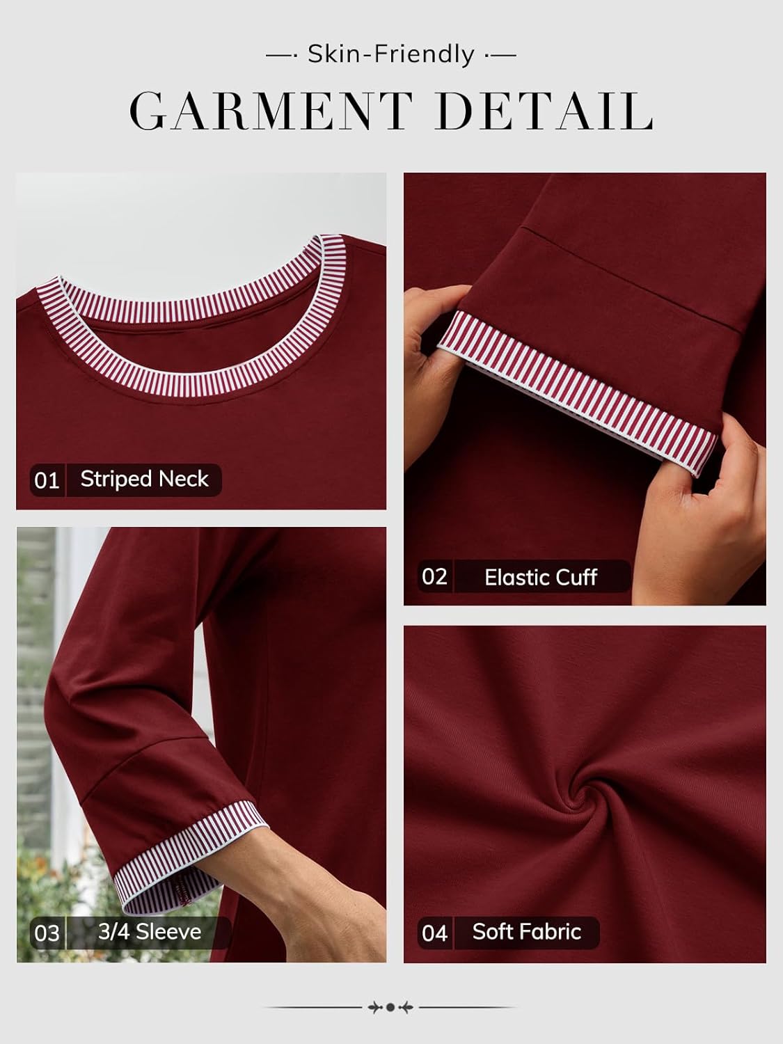 ATHMILE Women's 3/4 Length Sleeve Tops Dressy Casual Striped Crew Neck Fall T Shirts Spring Blouse Summer Tunics - Image 4