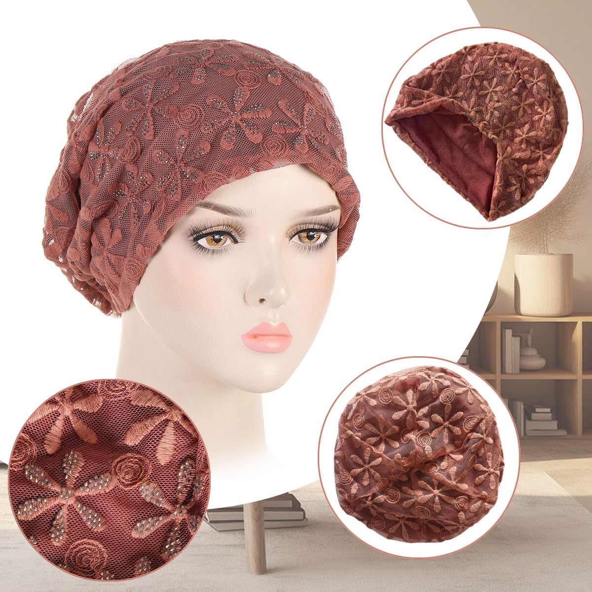 Crochet Slouchy Beanie Hat Turbans Headware for Women image 3