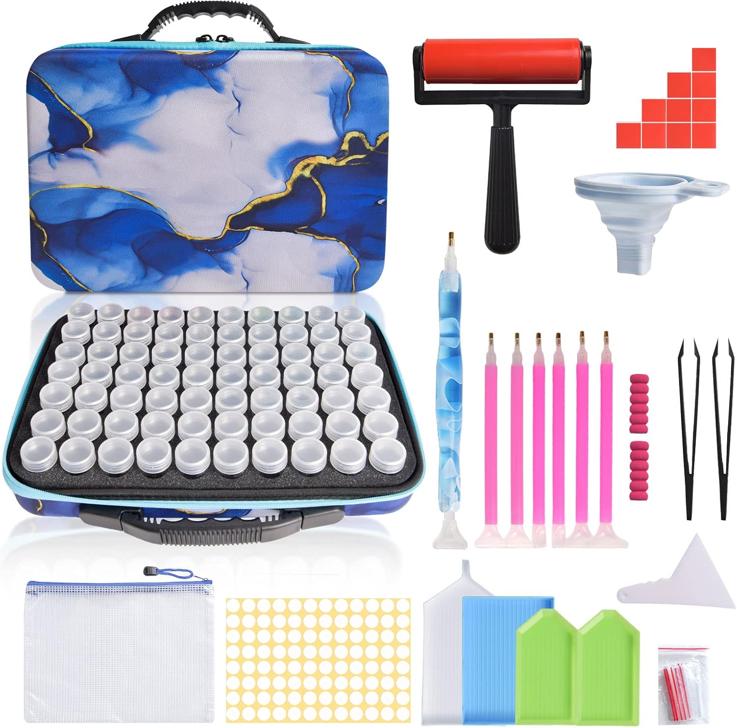 AYIYUN 70 Slots Diamond Painting Storage Containers, 5d Diamond Art Accessories and Tools, Diamond Painting Accessories Kit DIY Art Craft Jewelry Beads Rhinestones Organizer Box(Blue)