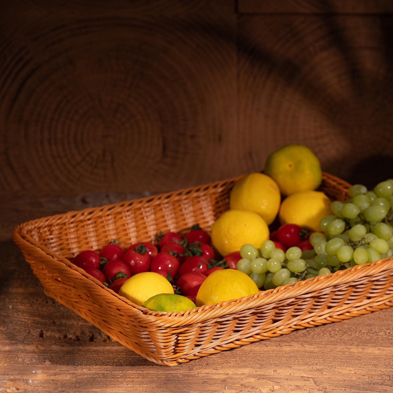 Cesta de pan, cesta de mimbre de 16 pulgadas, paquete de 10 cestas de pan para servir, cestas rectangulares impermeables para verduras, frutas, lavado y almacenamiento de alimentos