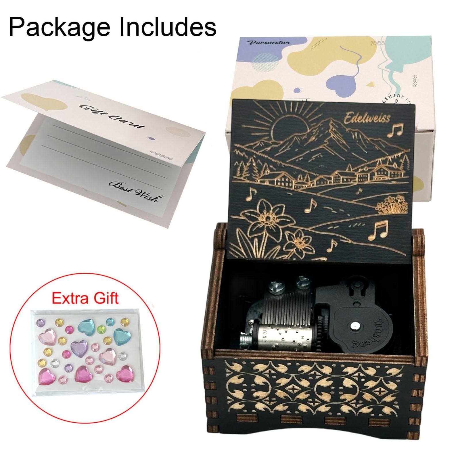 Amazon.com: Black Vintage Laser Engraved Wooden Wind Up Music Box