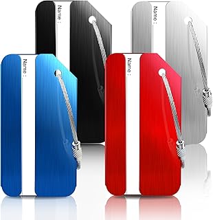 Luggage Tags for Suitcases Aluminum 4 Pack Tags with Name Tag Address Tag Suitable for Travel Essentials Luggage Accessories Suitcase Bags Backpacks