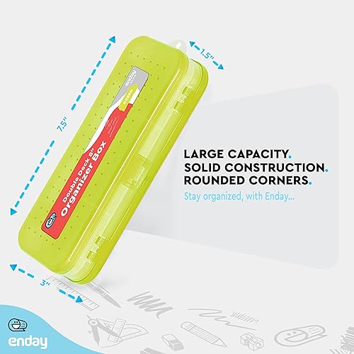 Miniatura 4 de Enday Caja de lápices verde, estuche de plástico de doble cubierta con 7 compartimentos, organizador de caja con cierre a presión para el hogar y la