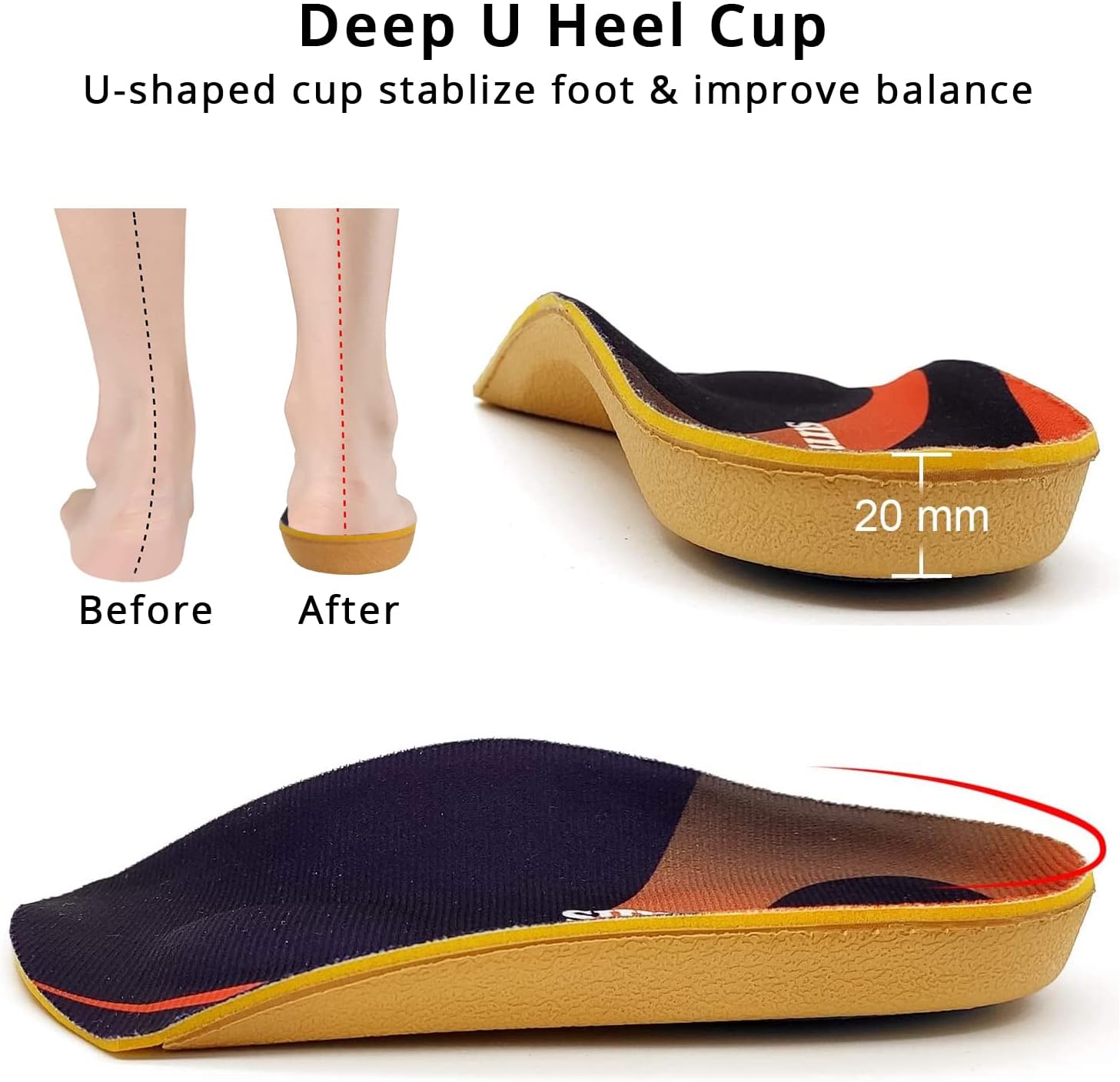 Arch Support Insoles, 3/4 Orthotic Shoe Inserts, Plantar Fasciitis Half Orthotic Insoles for Over-Pronation, Flat Feet, Heel Pain Relief, High Foot Arch Support Shoe Insoles Running Walking - Image 3