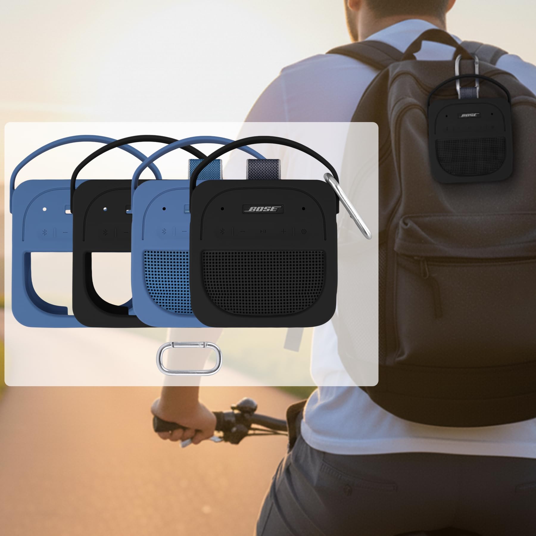 co2CREA Silikonowy pokrowiec do noszenia do Bose przenośny głośnik SoundLink Micro 2 gen, przenośny, ultralekki, silikonowy pokrowiec ochronny z karabińczykiem i paskiem na ramię