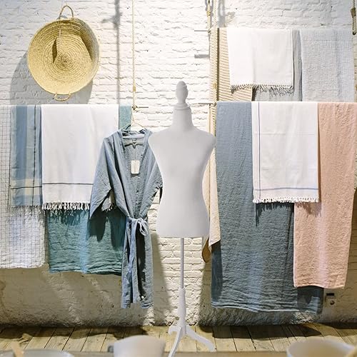 Miniatura 6 de Torso de maniquí de forma de vestido femenino con trípode de madera, cuerpo de maniquí ajustable de altura de 55 a 67 pulgadas, para mostrador de