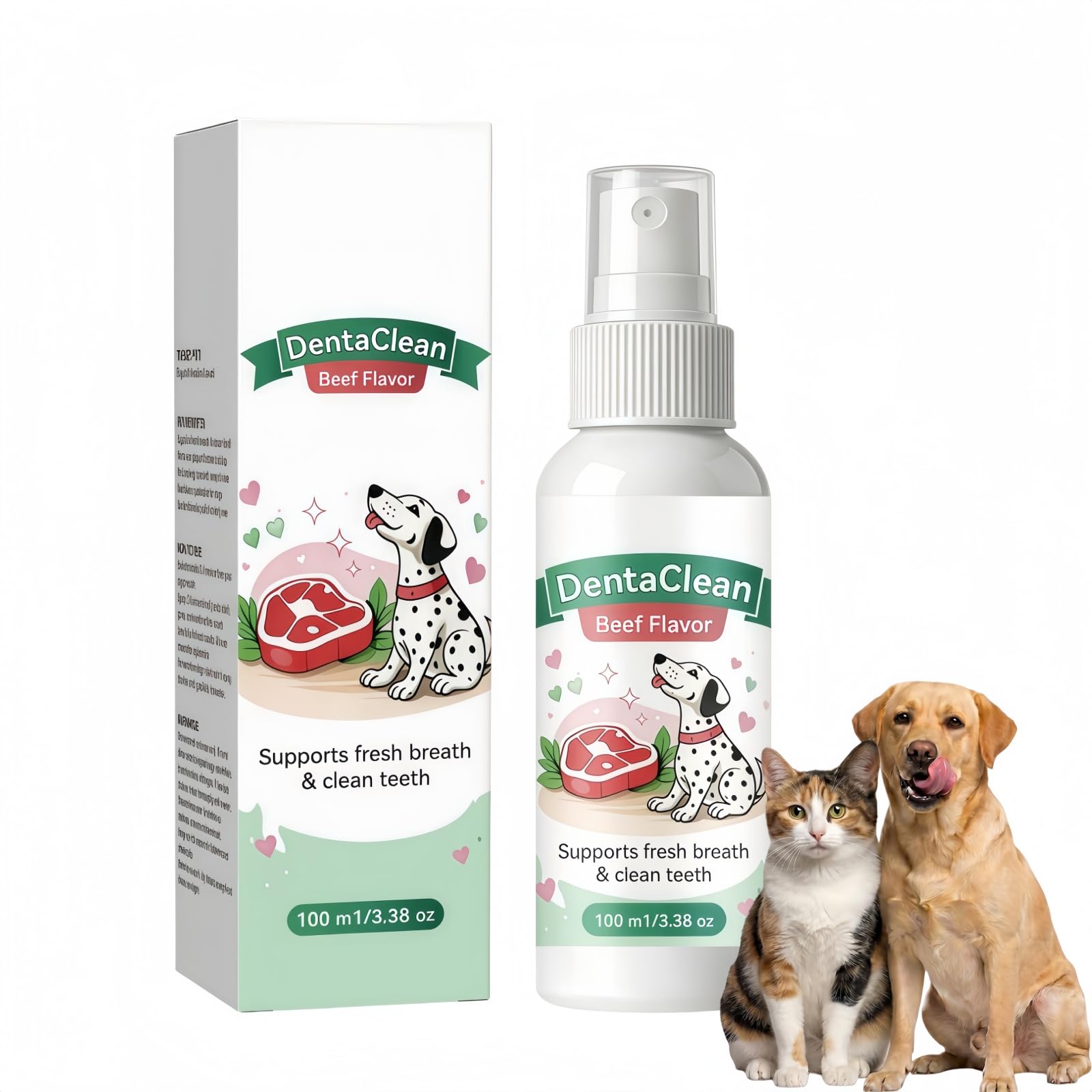 Dentalclean Spray for Dogs & Cats,Dog Breath Freshener & Bad Breath Treatment, Natural No-Brush Teeth Cleaning Spray,Freshens B/reath & Supports Gum Health,Pet Dental Clean S/Pray,100ml