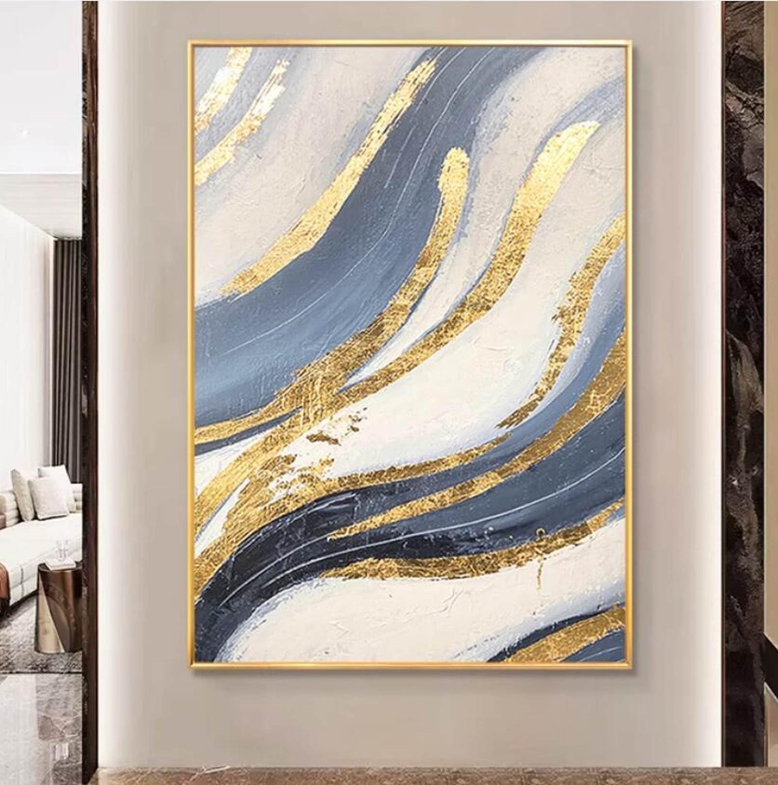 Peinture à l'huile feuille d'or peinte à la main pour salon chic