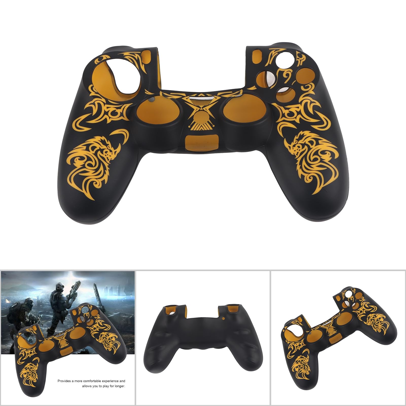Controller Shell Replacement, étui en Silicone Souple Grip Skin Cover, Peau de contrôleur PS4pour Playstations 4 Controller(Noir Jaune)