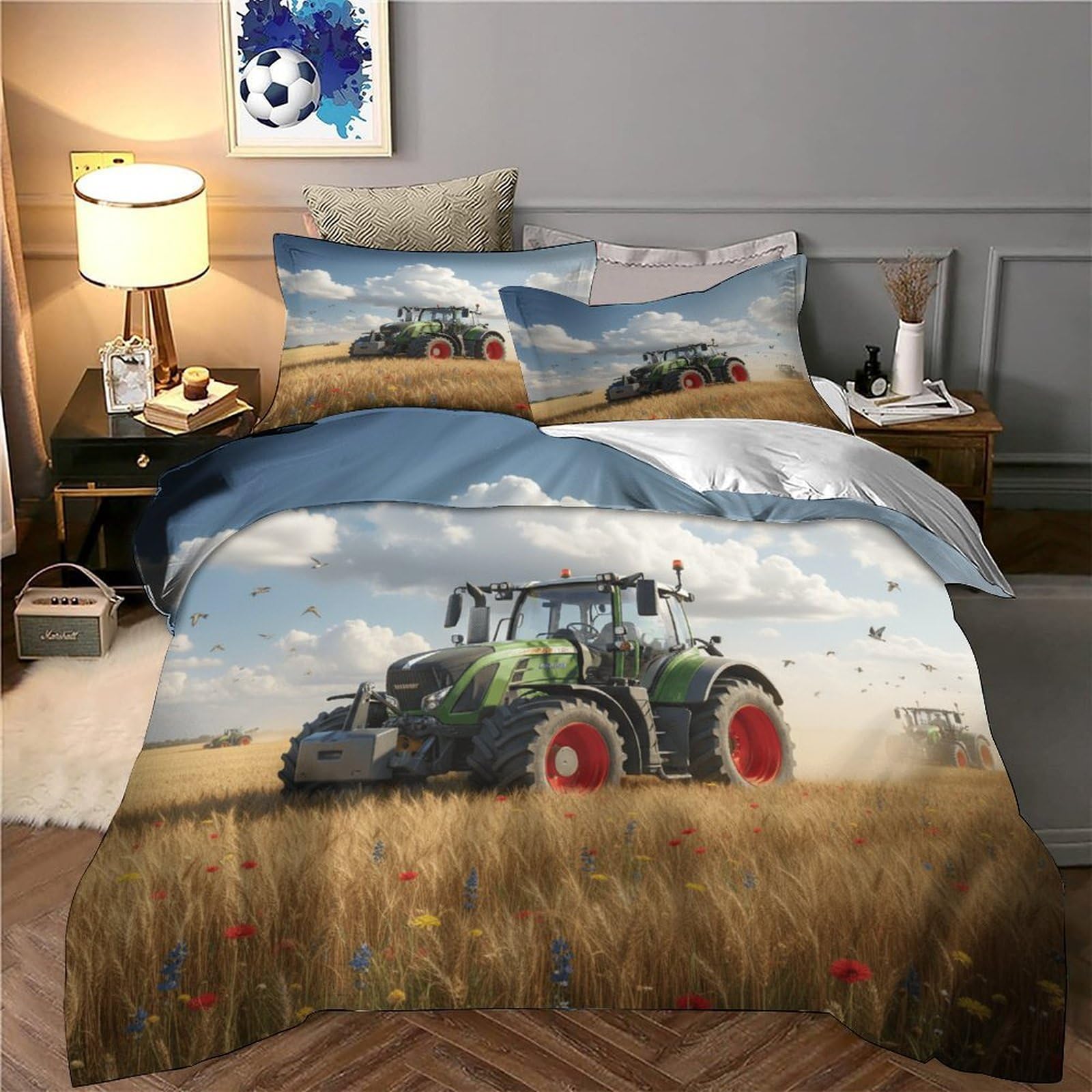 3D Traktor Feld Bettwäsche Microfaser Kinder Teenager Set