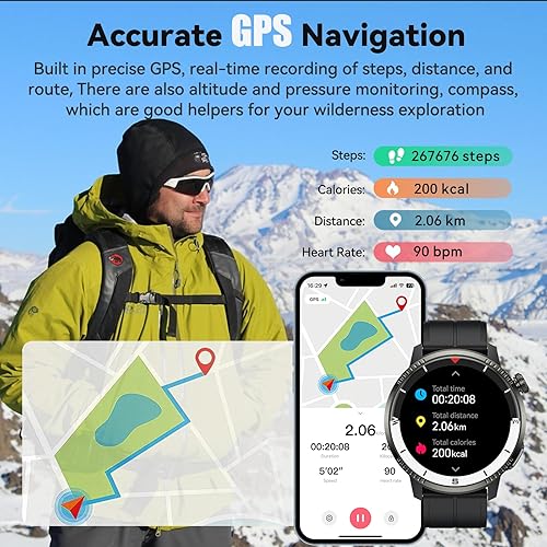 Miniatura 2 de Reloj inteligente para hombres, reloj inteligente con GPS, rastreador de actividad física con monitor de frecuencia cardíacasueño, podómetro,