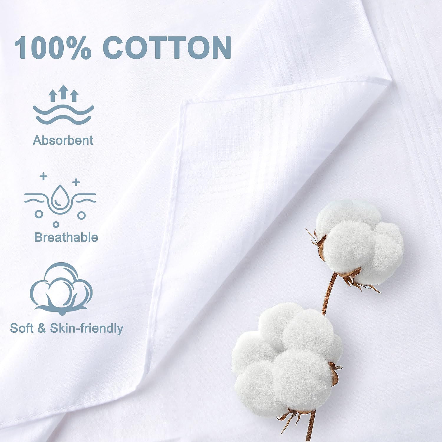 6 Pcs Handkerchiefs for Men, 100% Soft Cotton White Men's Handkerchiefs, Large Classic Hankies for Men - Image 3