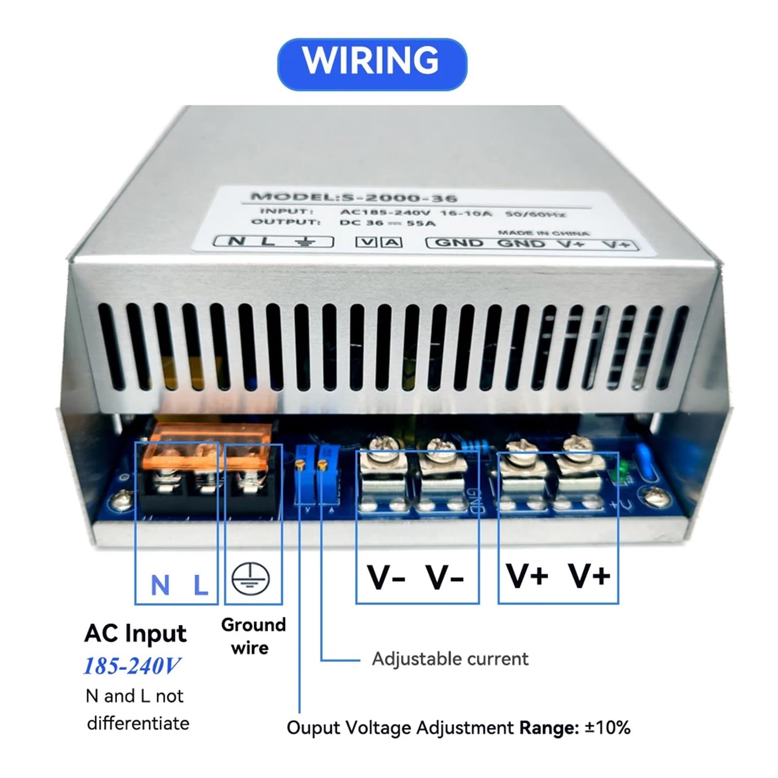 Fuente de alimentación conmutada regulada universal de 2000 W, CC 24 V, 36 V, 48 V, 60 V, 83 A, 55 A, 40 A, 33 A, convertidor de CA a CC Fiabilidad | DC 24V