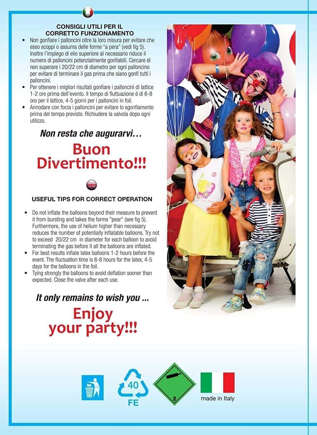 Zeus Party Elio per palloncini - Kit Bombola gas elio per il gonfiaggio di 100 palloncini NON INCLUSI per feste e party di ogni genere - circa 0,82 metri cubi di elio