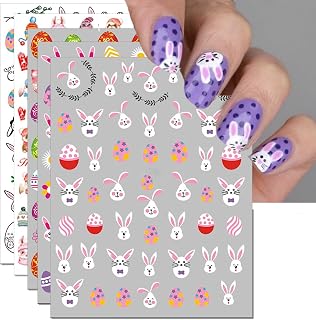 12 Sheets Easter Bunny Nail Stickers, Rabbits Ear Carrot Self-Adhesive Design DIY Nail Art Decals