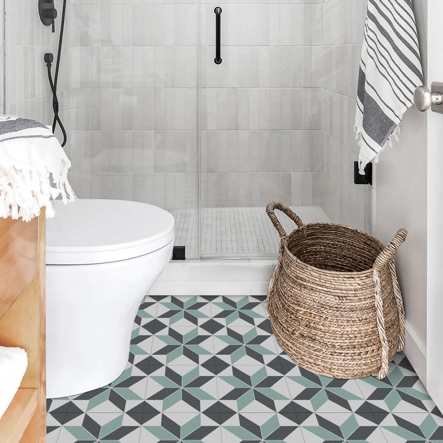 Alwayspon 12 x láminas adhesivas impermeables de vinilo, 30 x 30 cm, negro, blanco y verde, para cocina, salón y baño, PTF88