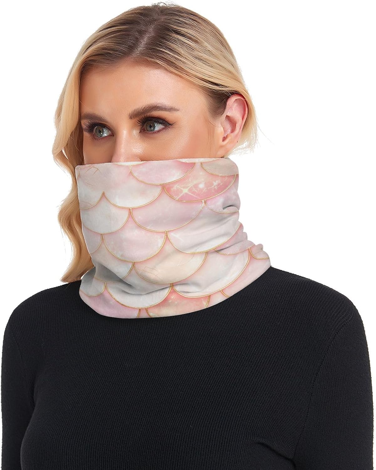 Rose Gold Fish Scale Sparkling Neck Warmer Gaiter for Cold Weather Running Double Layer Warm Knitted Scarf Thicken Knitted Windproof for Men & Women