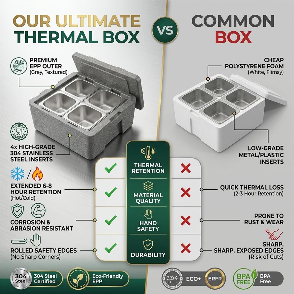 Contenitore termico per alimenti, 17 Qt/16 L, per catering, scaldavivande commerciale, con 4 padelle in acciaio inox, scaldavivande per ristorante, mensa, casa