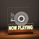 Ammonite Illuminated Vinyl Record Stand, Warm White LED Now Playing Display for Albums, Record Holder & Gift for Music Lovers