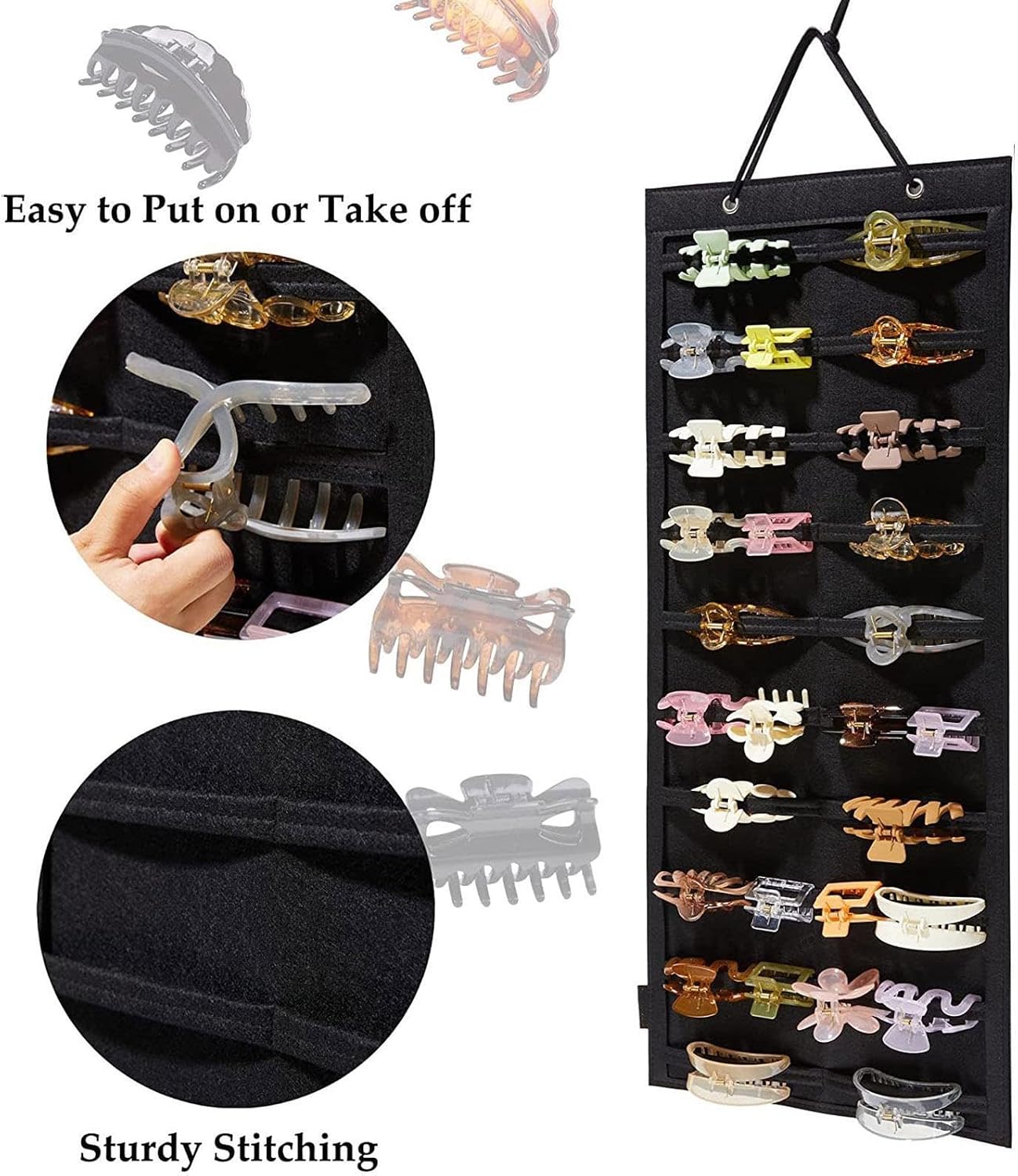 Wall-Mounted Hair Clip Holder - Large Organizer for Hair Clips, Barrettes & Bobby Pins | Holds Scrunchies & Hair Bows | Hair Accessory Storage(Black)
