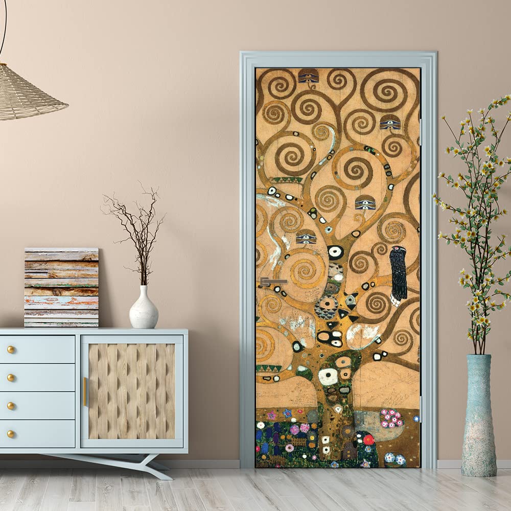 Adesivi Murali Per Porte Interne Legno, Adesivo da parete Decalcomania per camera da letto Home Decor Impermeabile, Aggiornamento in vinile Premium rimovibile, Klimt pittura a olio albero della vita