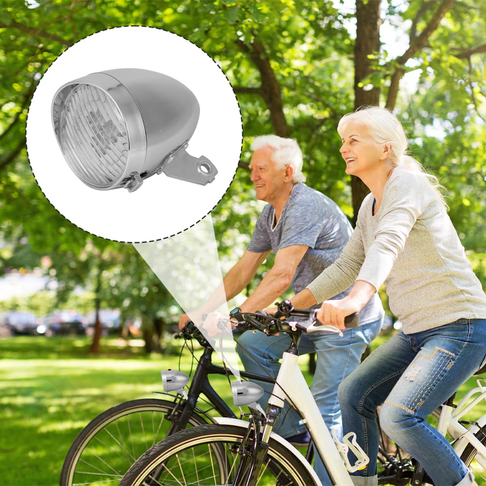 Faro Anteriore Cromato Vintage Per Bicicletta – LED Retro Con Staffa – Luce Notturna E Nebbia