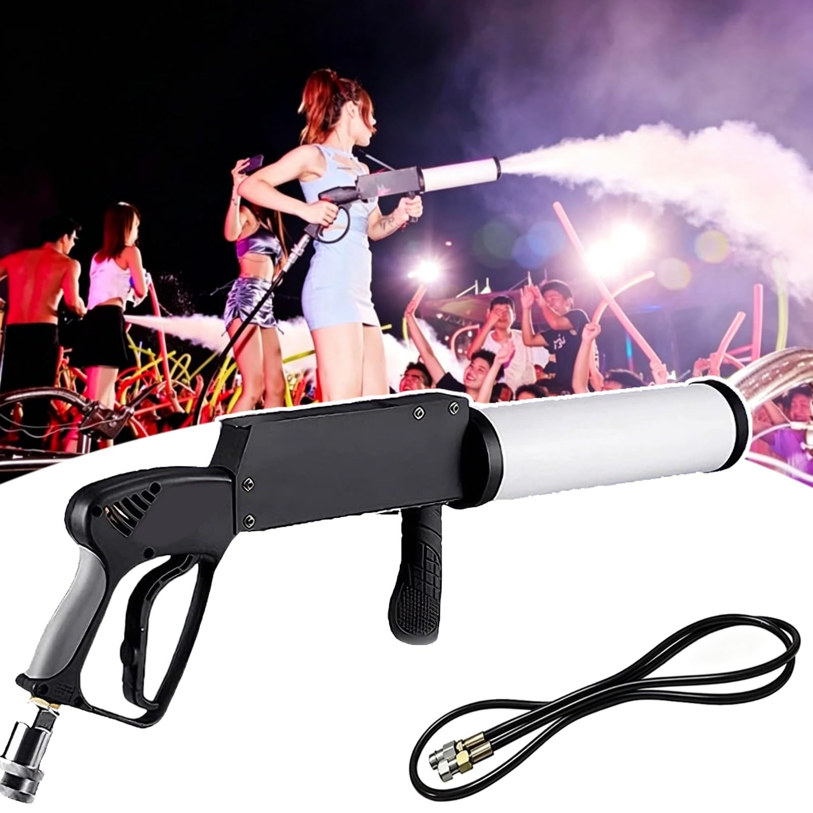 Pistola de humo de CO2 portátil for fiestas, distancia de pulverización de 8 a 10m, con manguera de 3m, máquina de niebla portátil con efecto de luces LED, for discotecas, bodas y fiestas