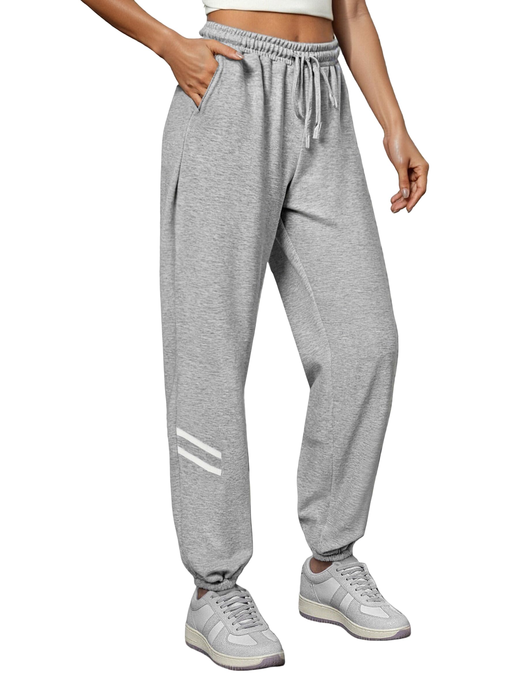 Uniexcosm Jogginghose Damen Lang Trainingshose High Waist Freizeithosen Baumwolle Sweathose mit Tunnelzug und Seitentaschen Laufhosen Sporthosen für Frauen