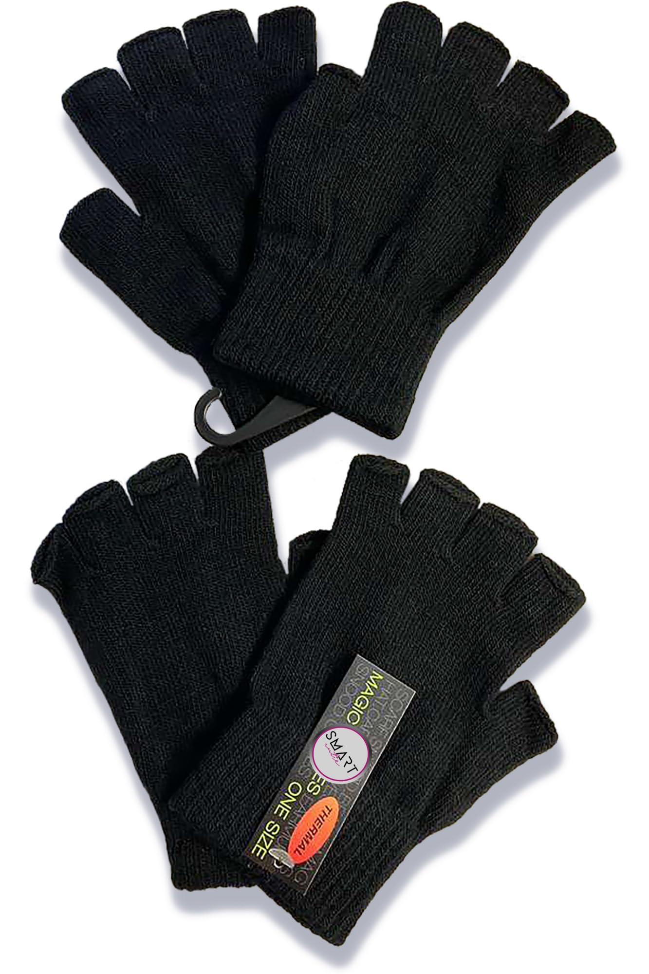 Smart Cutie Unisex Black 2 X Pair Thermal Fingerless Magic Gloves - Bundled