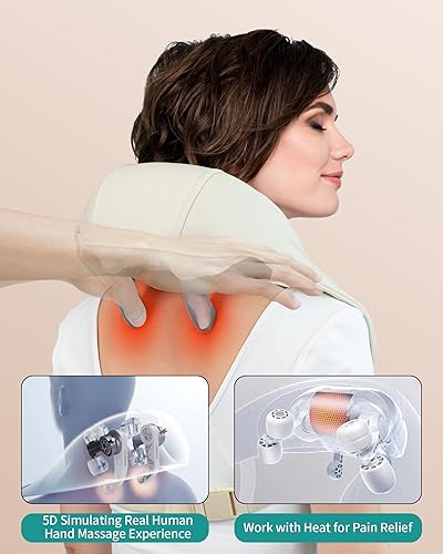 Miniatura 2 de Shiatsu Masajeador de cuello y espalda con calor ajustable, almohada eléctrica de amasamiento de espalda para hombros, cintura, muslos y tejido