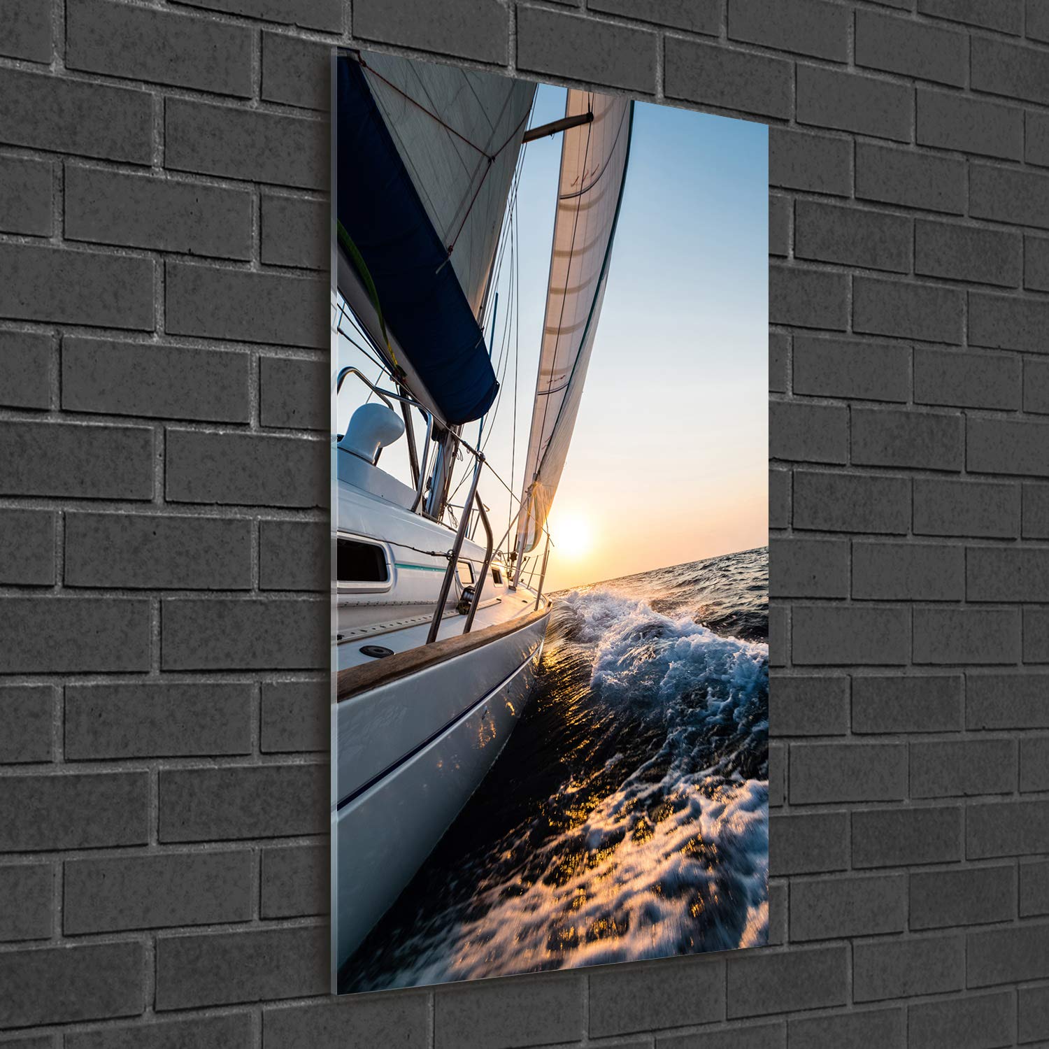 Tulup Impression sur Verre de 50x100 cm Image Tableau Photo décorative panoramique pour la Cuisine et Le Salon - Véhicules - Yacht sur la mer - Jaune