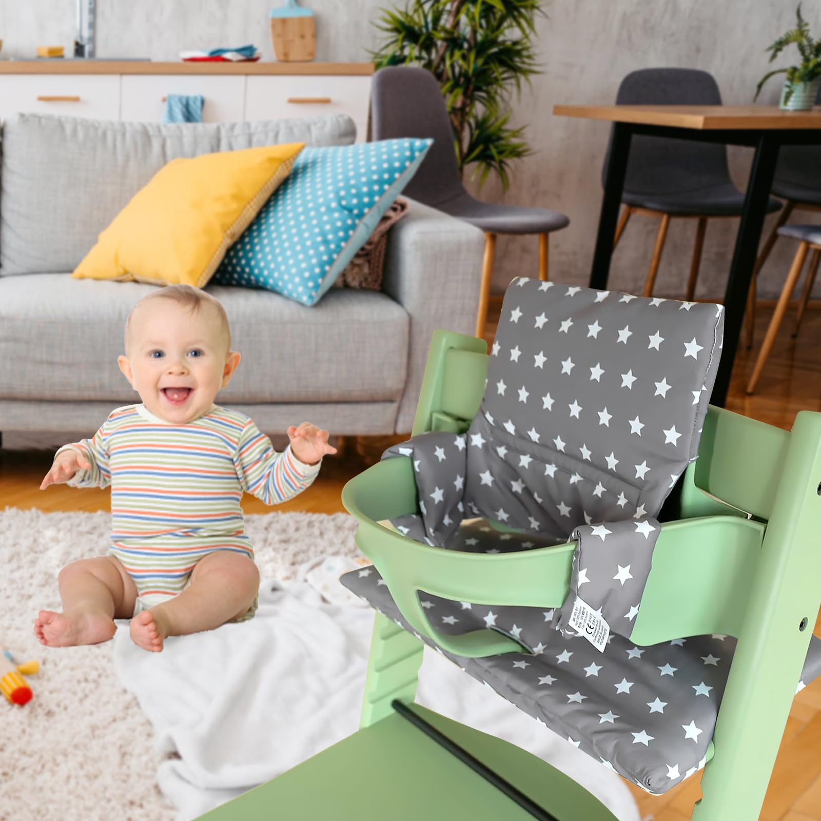 BORDEAG Cuscino per seggiolone Stokke Tripp Trapp, seduta con grafica carina, cuscino per seggiolone, comfort facile da pulire, lavabile in lavatrice (C)