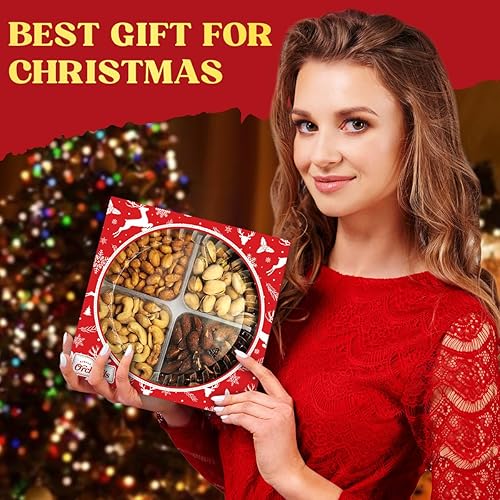 Miniatura 4 de Cesta de regalo de frutos secos, cesta de regalo de nueces gourmet, 4 platos seccionales con una variedad de nueces recién tostadas, bellamente