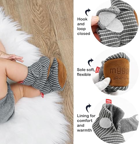 Miniatura 5 de COSANKIM Botines unisex para recién nacido, suela antideslizante, forro polar suave, para niños y niñas, pantuflas de invierno cálidas para cuna