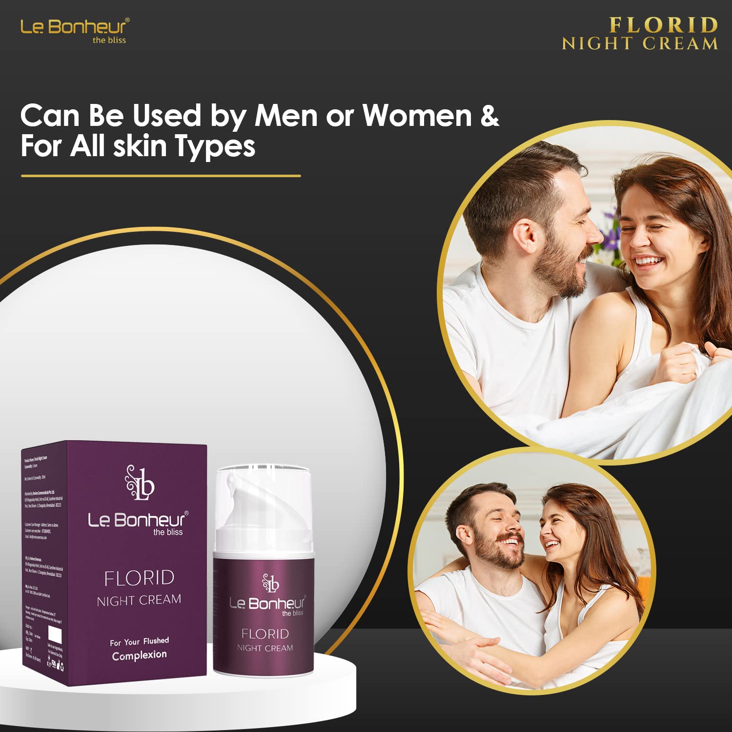Le Bonheur Florid Night Cream | Brightning & Pulping Skin | Vitamin B9, Allantoin, Chamomile | For Men or Women & All Skins Types | 50 ml 4