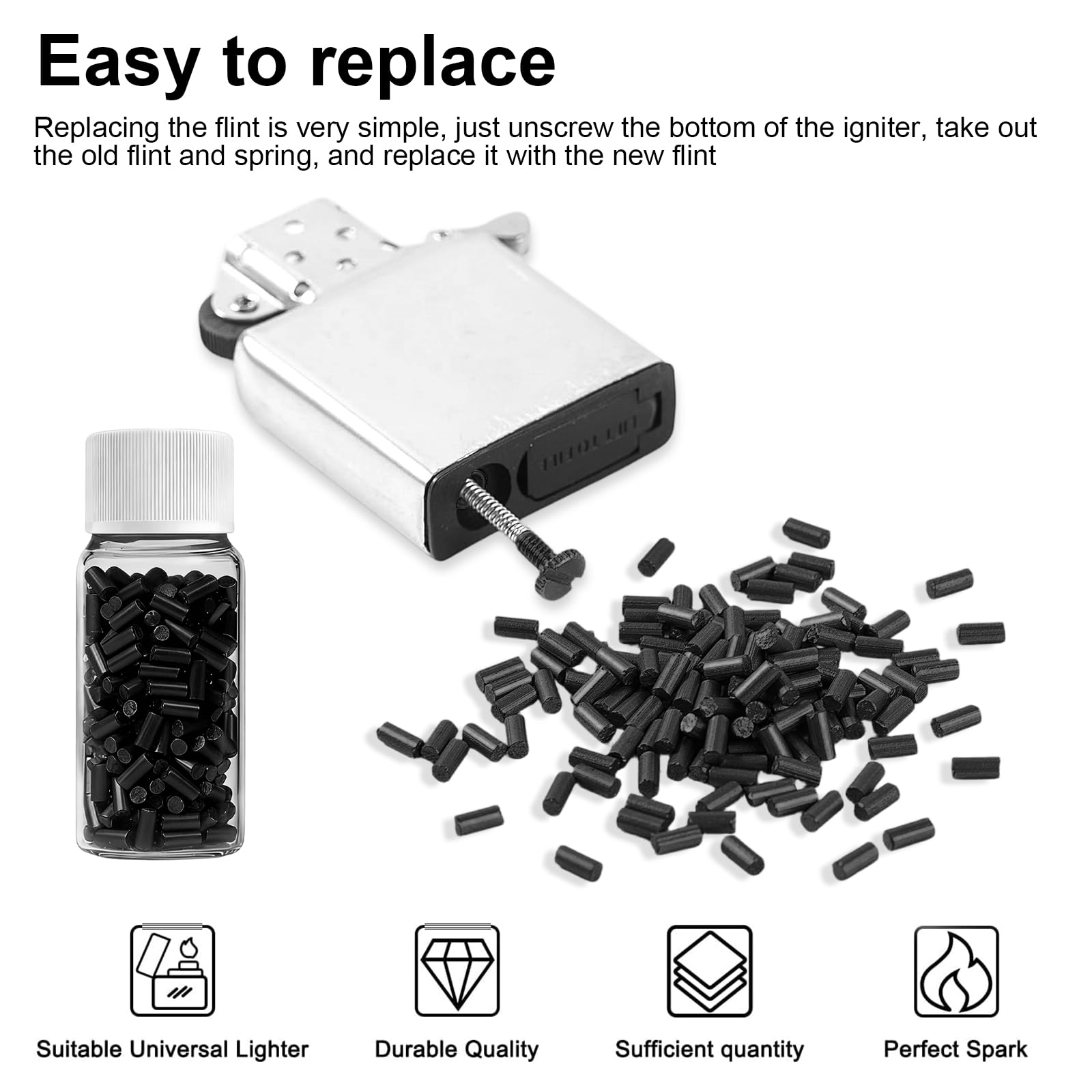 600 Piezas Pedernal Mechero con Botella de Almacenamiento, 2,2 mm Pedernales Universales para Encendedores, Negro Piedras para Mechero, para Zippo y para Clipper Encendedores