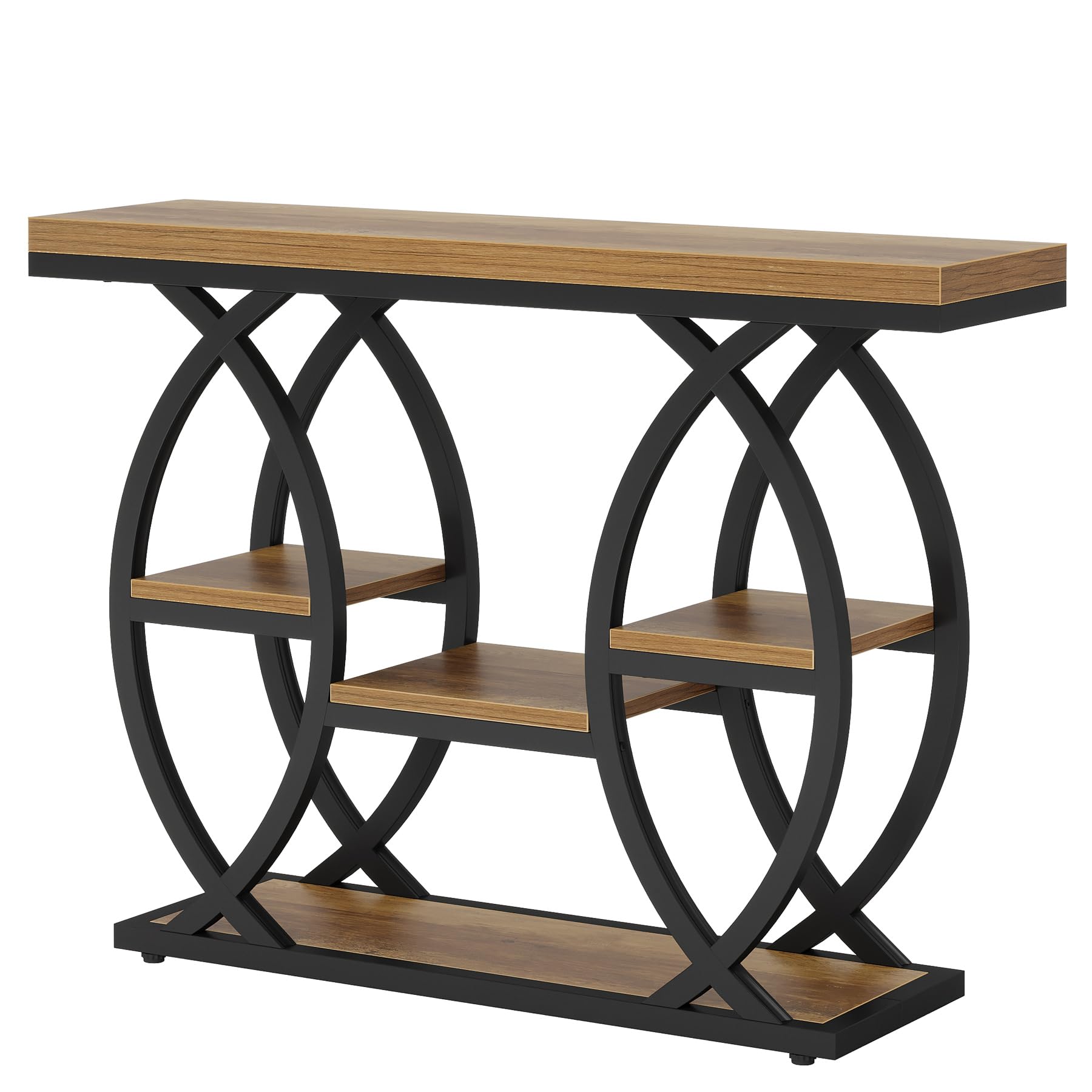 Tribesigns Tavolo consolle da 100 cm, tavolo industriale a 4 livelli con ripiani portaoggetti, tavoli decorativi in legno stretti con telaio in metallo per piccoli spazi, corridoio