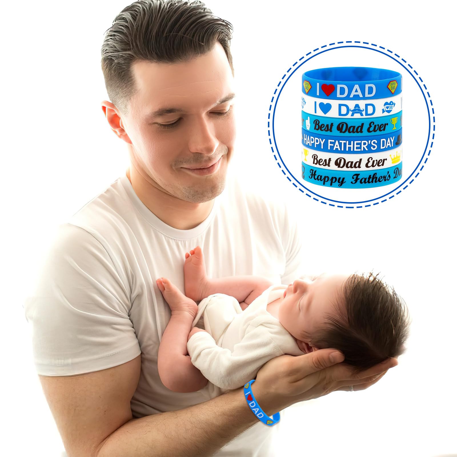 JUNEBRUSHS 42pcs Father's Day Silicone Wristbands Party Favors Rubber Bracelets for Happy Father's Day Dad’s Birthday Themed Party Supplies Goodie Bag Stuffers Fillers