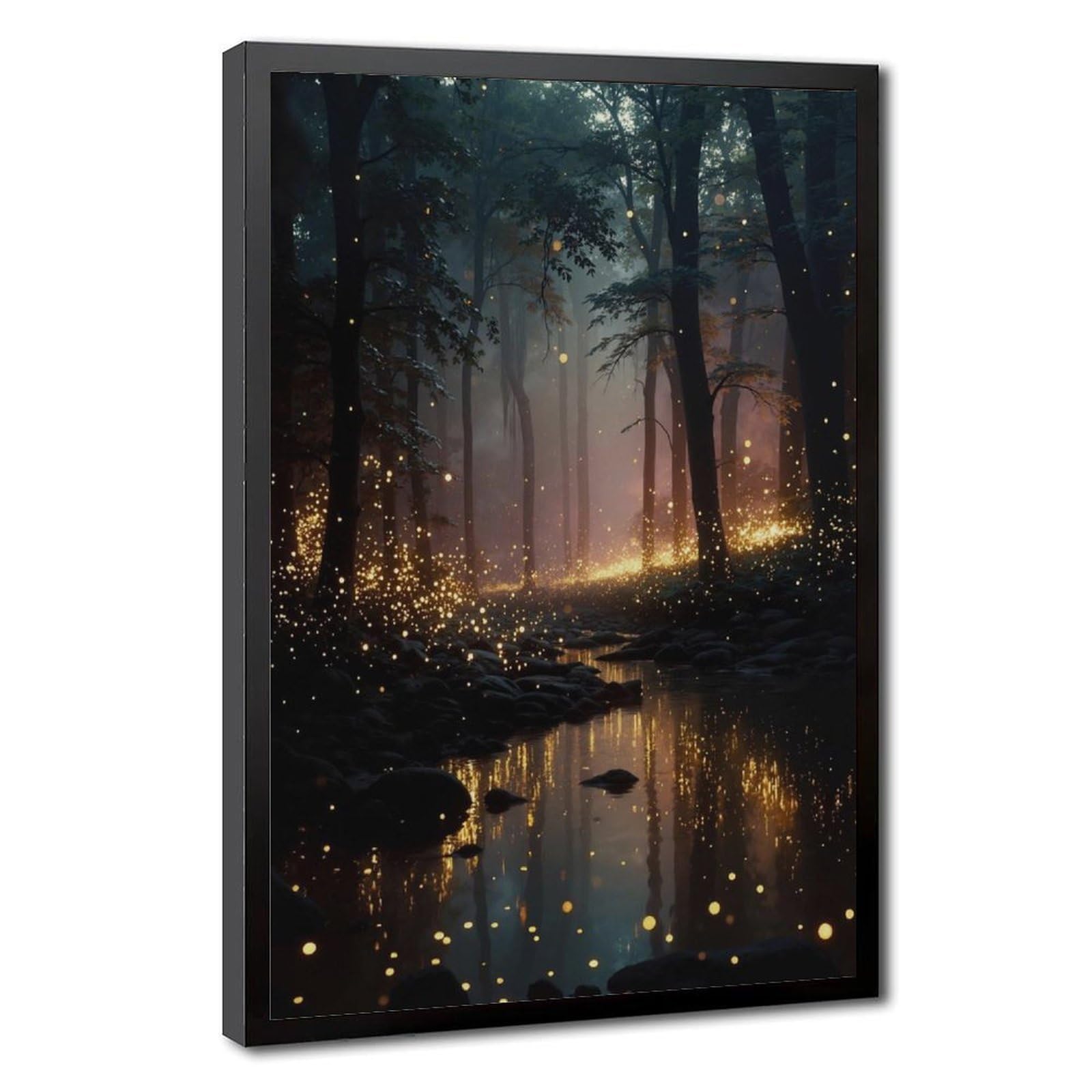 Bareronor Purple Fireflies In Forest Canvas Poster Bedroom Decor Landscape Office Room Decor Gift 20" L X 30" W