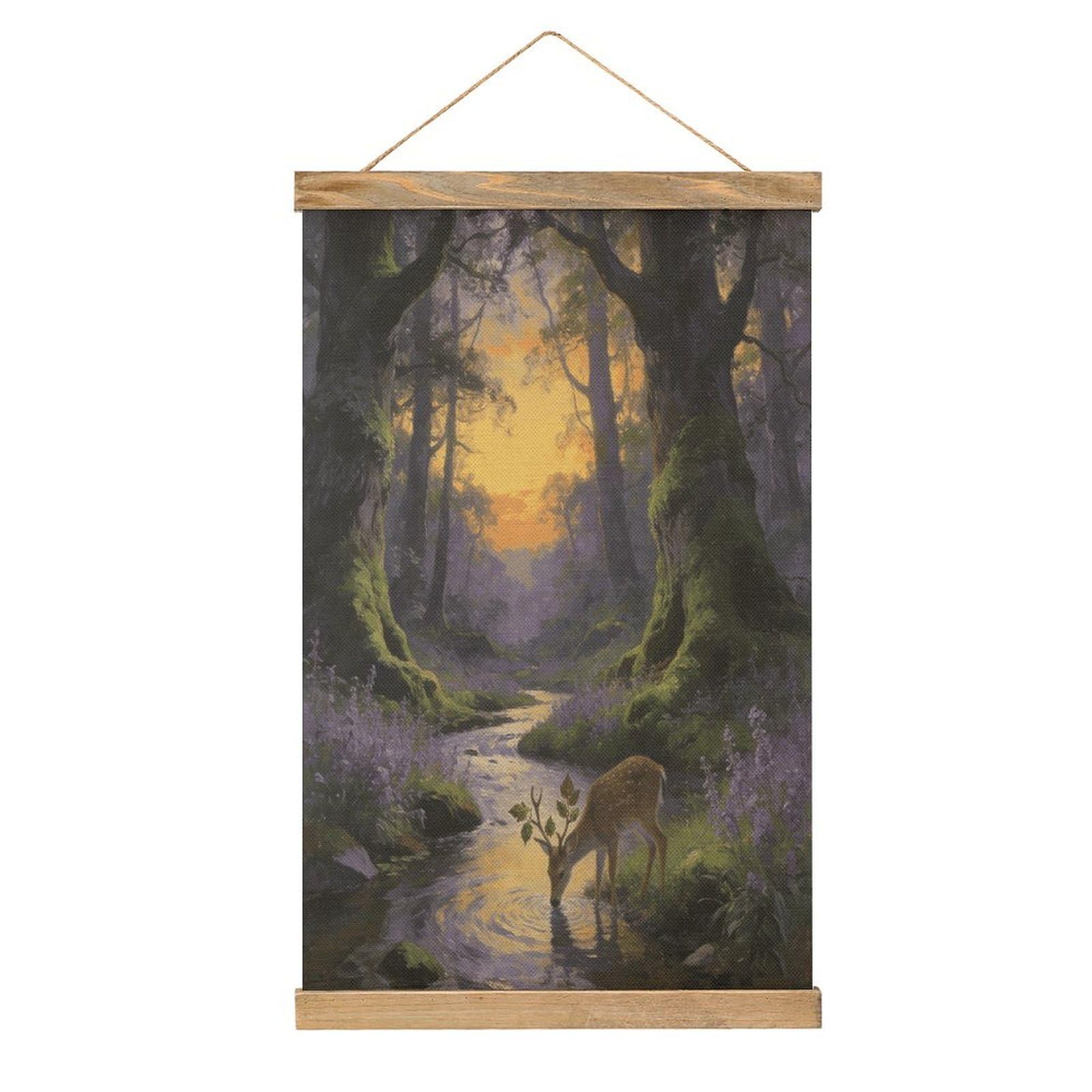 FekiLoot Woodland Wall Art Poster Hanger Frame Linen Wall Art Decor Vintage Hanging Poster Hanging Wall Decor Rustic Retro Wall Art Print for Living Room Decor 20.4 X 13.1Inches