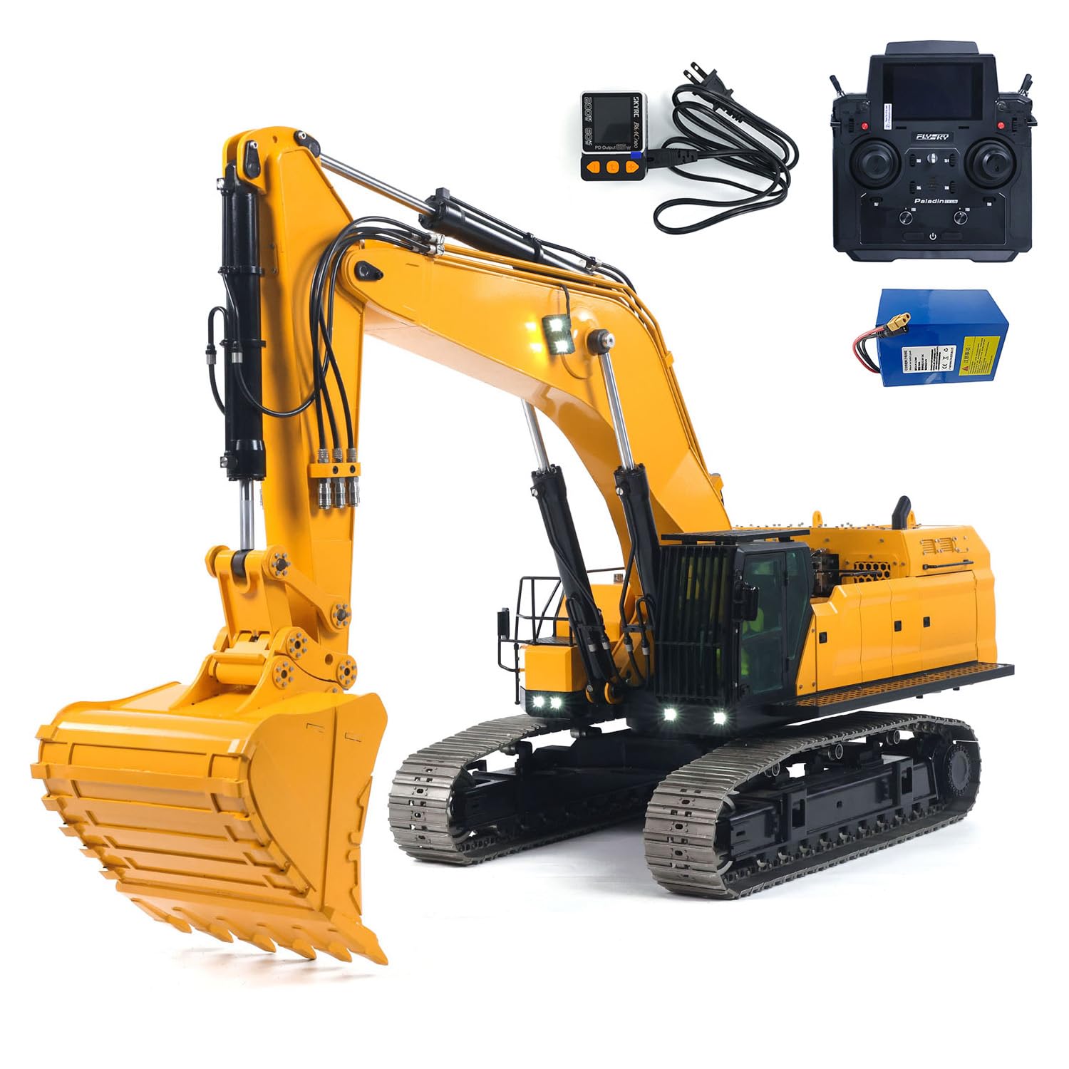 55KG Metal 1/14 RC Hydraulic Excavator 395F Remote Control Digger Dual Pump RTR Heavy Machine ST8 Radio Battery 6CH Valve Hobby Grade Model for Adult(Yello and Black)