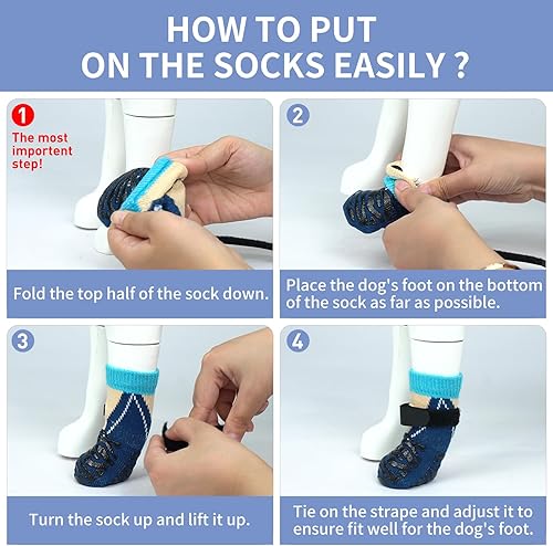 Miniatura 4 de Nanaki Calcetines antideslizantes de doble cara para suelos de madera dura, 6 unidades, calcetines para perros para evitar lamer las patas,