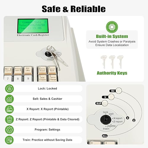 Miniatura 5 de Caja registradora electrónica, caja registradora de 48 teclas con teclado plano de cajón e impresora térmica, 8 LED digital sistema de punto de