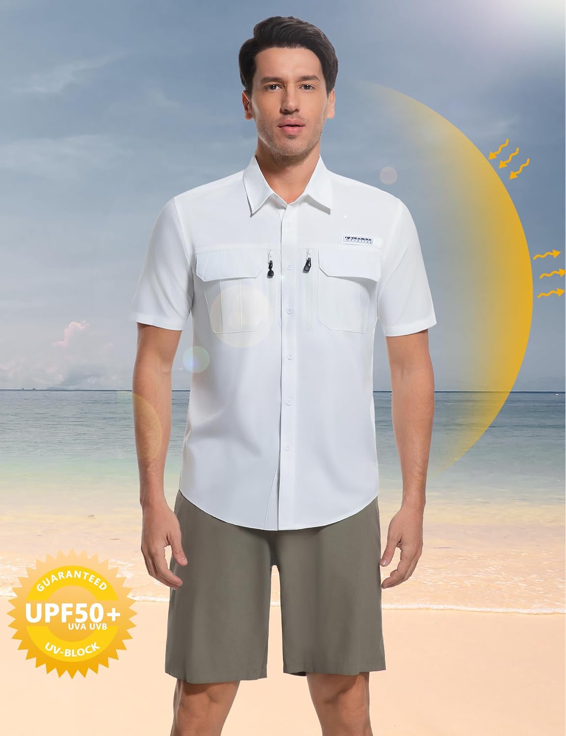 Men's Outdoor Sun Protection Shirt Short Sleeve Quick Dry Lightweight Breathable UPF50+ Hiking Fishing Travel Camping