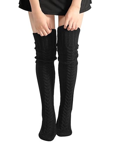 Thigh High Socks - Over Knee High Socks for Women Warm Thick Tall Thigh High Stockings, Extra Long Winter Leg Warmers - Black