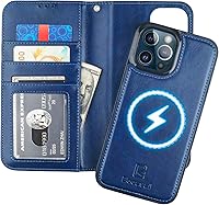 Vista 12 de Bocasal Funda tipo cartera desmontable para iPhone 13 Pro Max con bloqueo RFID, ranuras para tarjetas, soporte magnético de piel sintética de alta