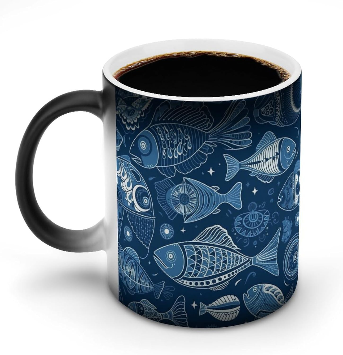 Color Changing Cups,Fish And Shells Printed 11 Oz Ceramic Cups for Birthday Men Women